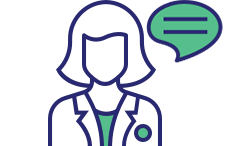an icon depicting a pharmacist engaged in conversation.
